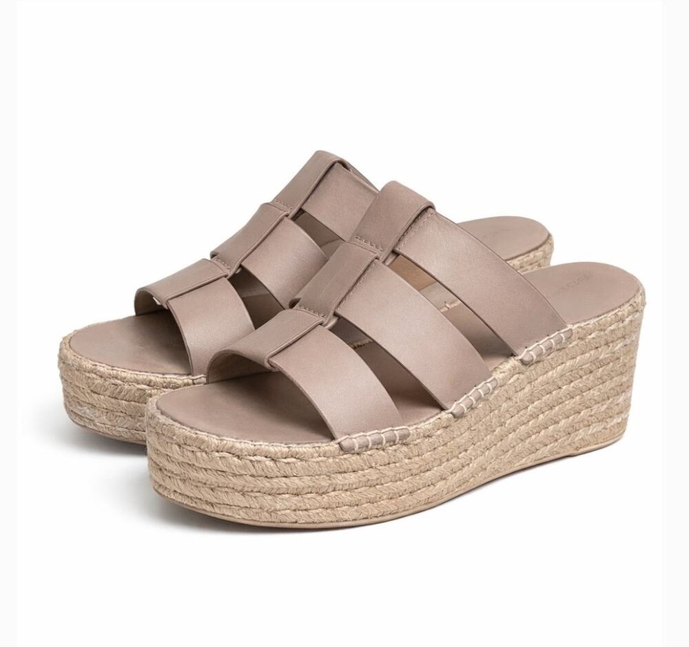 Vince Women's Sabella Espadrille Wedge Slip-On Sandal Taupe Leather Size 7.5 NIB